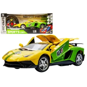 Geltonas nuotoliniu būdu valdomas sportinis automobilis su LED žibintais