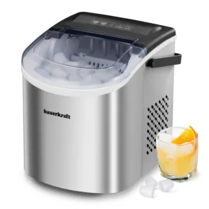 Automatinis tylus ir našus ledo kubelių gaminimo aparatas Bauerkraft, paprastas valdymas, 12 kg per 24 val., sidabrinis