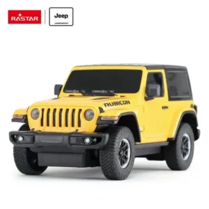 Nuotoliniu būdu valdomas geltonas „Jeep Wrangler JL“ automobilis, 1:24, „Rastar“ 79500