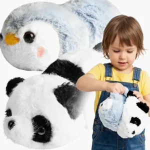 2 viename apverčiamas pliušinis žaislas panda ir pingvinas